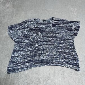 Eileen Fisher Sweater Womens Large Open Knit Short Sleeve Blue Cropped Beach‎